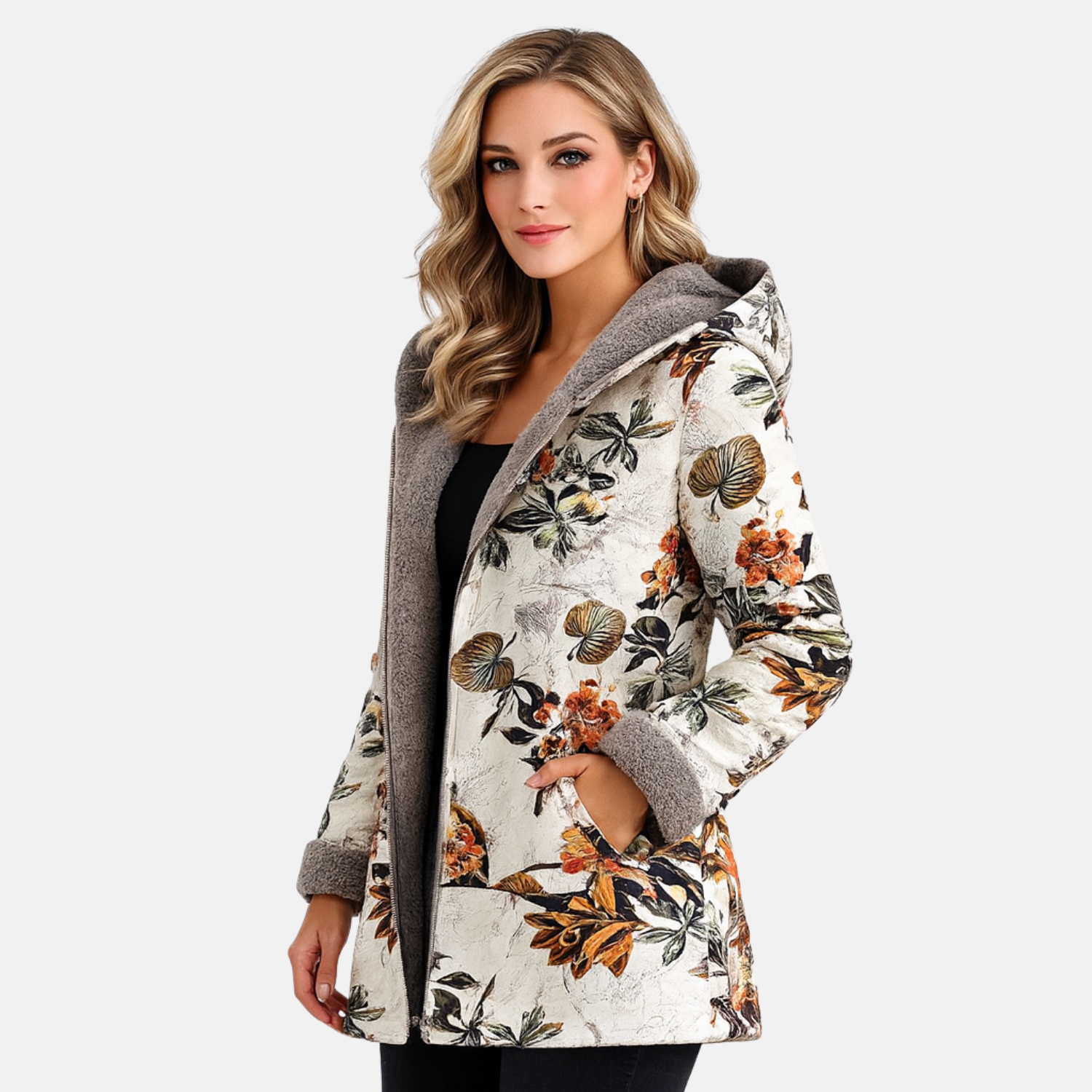 Women’s Fleece-Lined Floral Winter Jacket