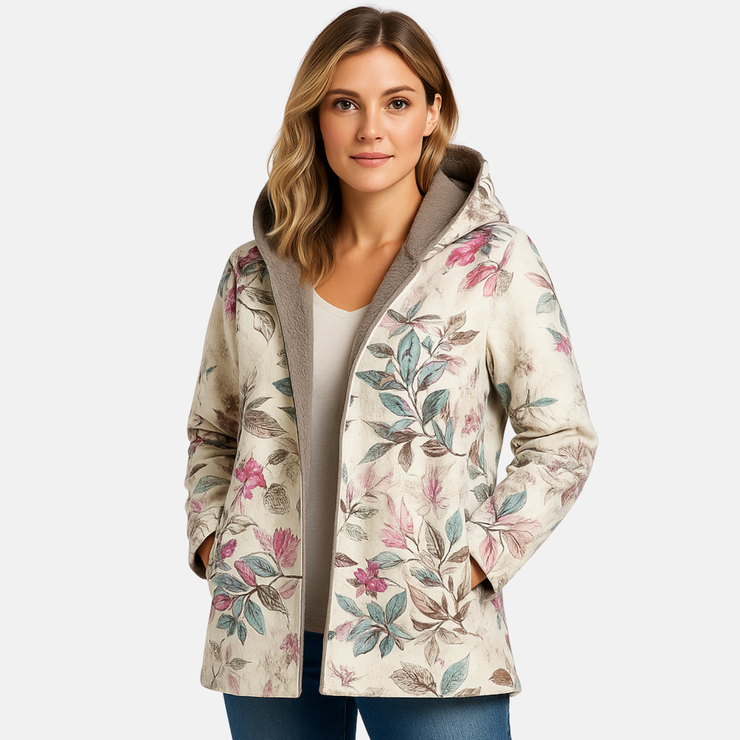 Women’s Fleece-Lined Floral Winter Jacket